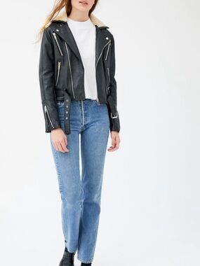 NEW shearling leather Motorcycle aviator jacket M